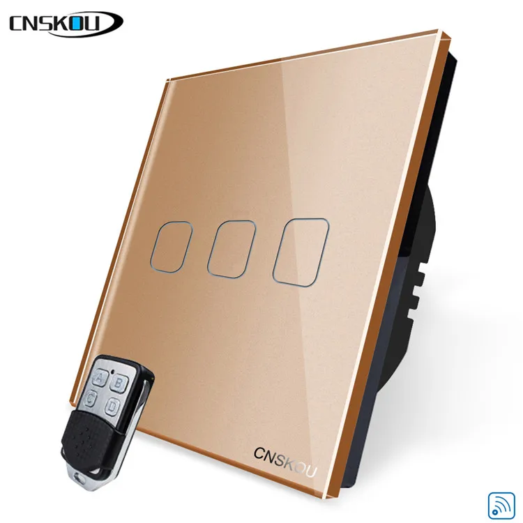 CNSKOU EU Standard 3 Gang 1 Way Mini 220V Light Wireless Remote Control Switch