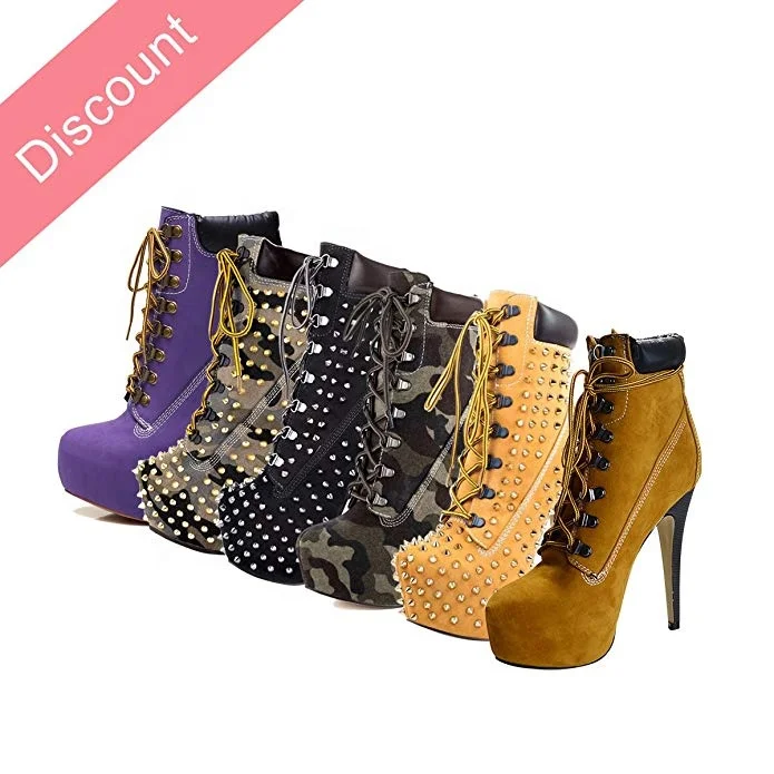 MANRINO-0451 2019 Fashion Trends Womens 14 CM High Heel Platform Studs Decor Lace Up Summer Ankle Boots For Lady