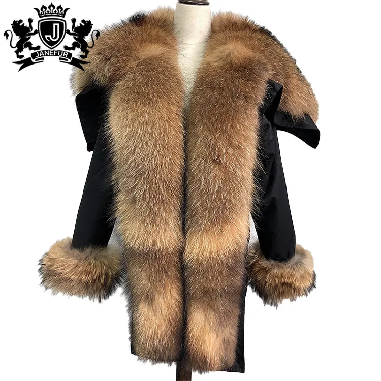 Wholesale Custom Real Raccoon Fur Cuff Comfortable Classical Winter Fox Fur Coat With Fur Collar
