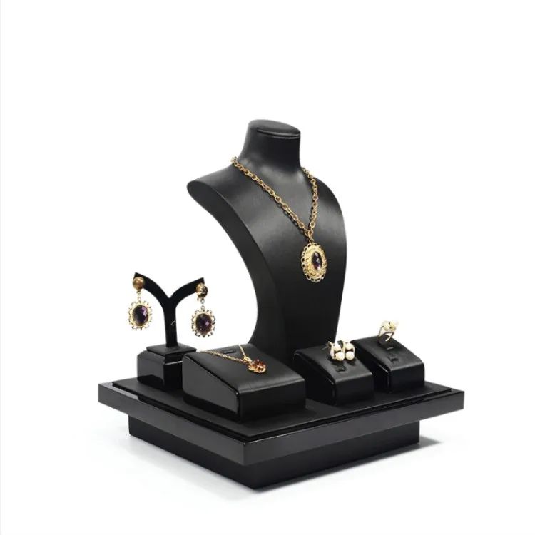 Custom Design Black Pu Leather Piercing Jewelry Display Stand For Labret Charms Hinged Rings Earring Store Counter Window Show