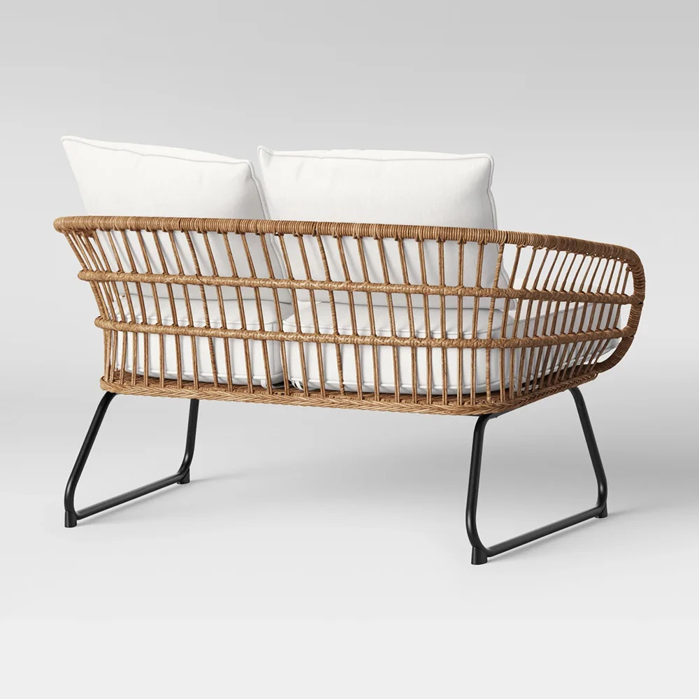 Outdoor Scene All-weather Wicker Patio Loveseat Sofa with Thick Seat and Back Cushions