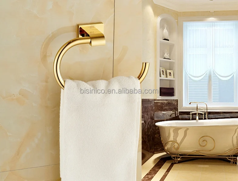 European Luxury Concise Design Bath Towel Ring, PVD Plated Brass Towel Ring