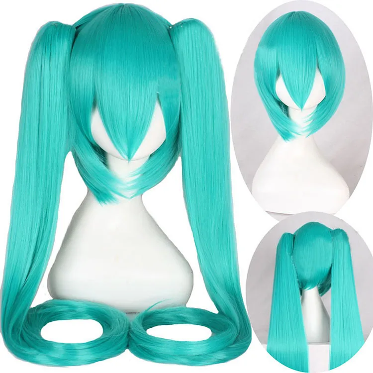 Synthetic long cosplay wig with 2 ponytail miku cosplay wig