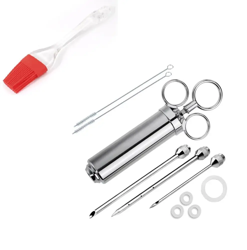 Stainless Steel marinade Meat Injector and Cooking Baking Brush ,Barbecue grill set