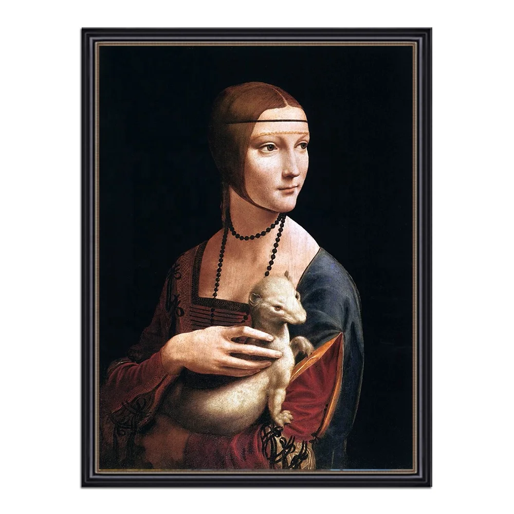 European Vintage Renaissance Ornate Woman Portrait Davinci Oil Painting Masterpiece