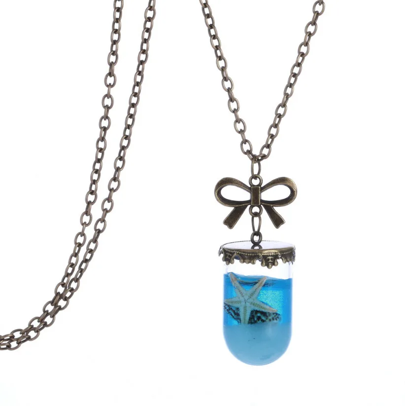 Vintage Mermaid Tears Shells Star Vial Necklace Shellhard Blue Sea Ocean Glass Wish Bottle Necklaces & Pendants Unisex Jewelry