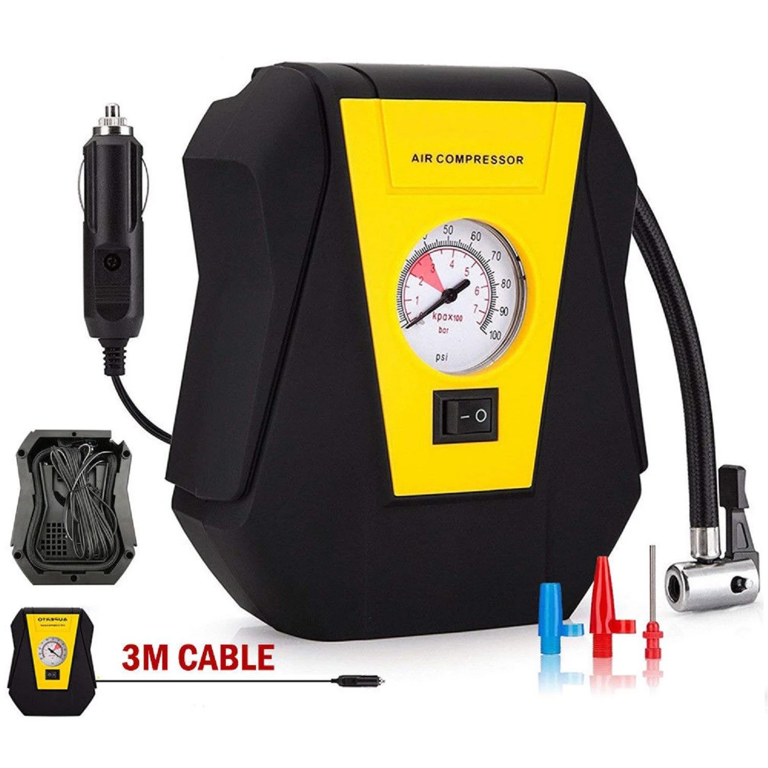 CAR AIR COMPRESSOR W/ Gauge 12V Auto Pump 100PSI Portable Electric Tire Inflator