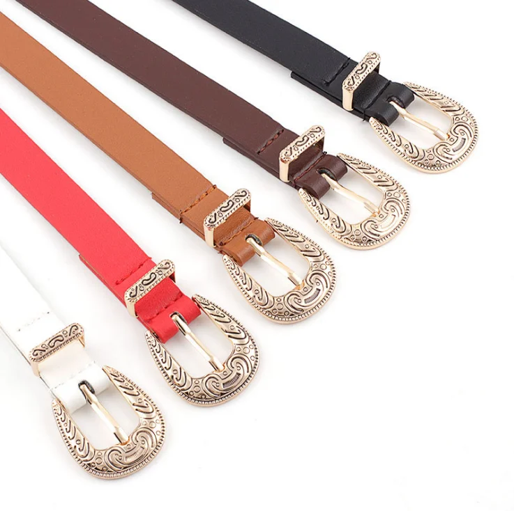 Vintage Embossed Metal Buckle PU Belt