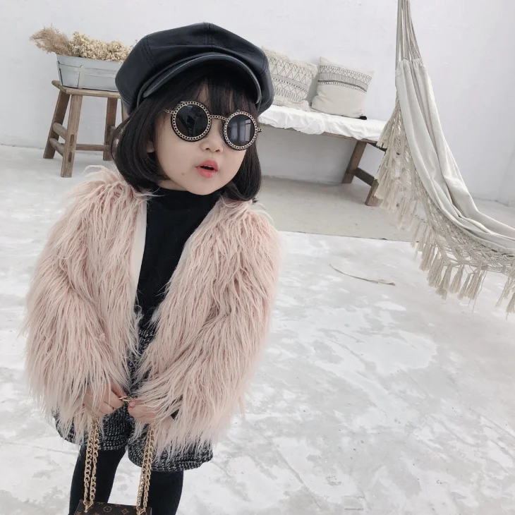 
YY10410G New design stylish light pink warm winter coats girls faux fur coat 