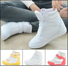 2015 spring autumn ankle boots heels shoes women casual Sneakers height increased high top sneakers mixed color Free Shipping