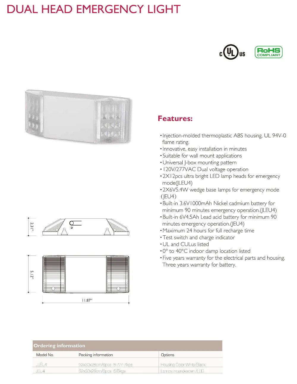 Ul Cul Listed Emergency Led Light Jleu4 Dual Head Emergency Light Buy