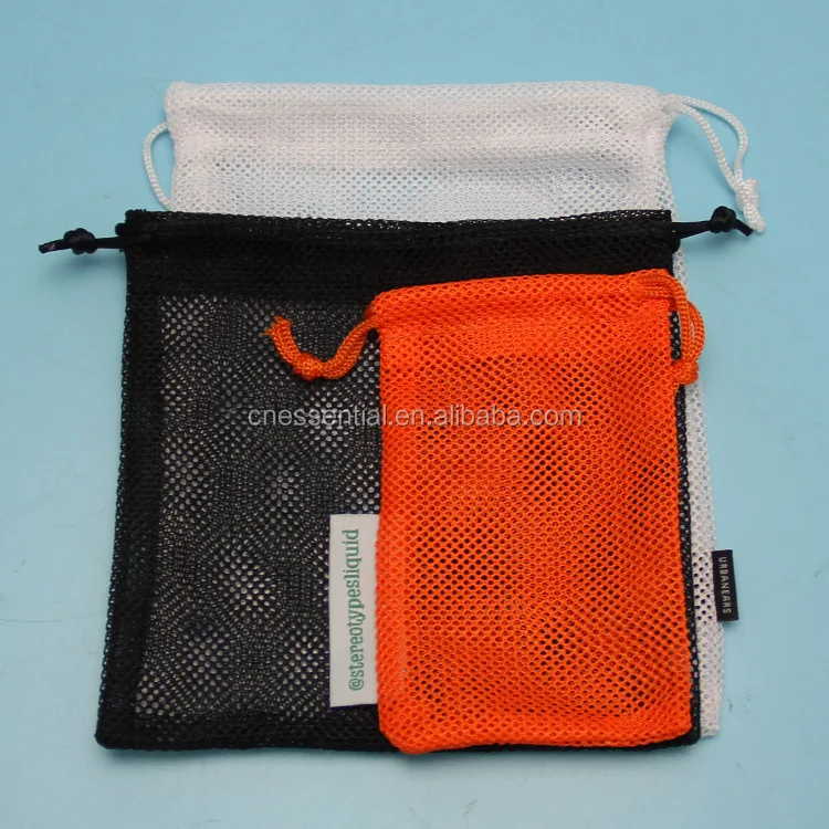 Small nylon cheap drawstring mesh net pouch bag with customized woven label