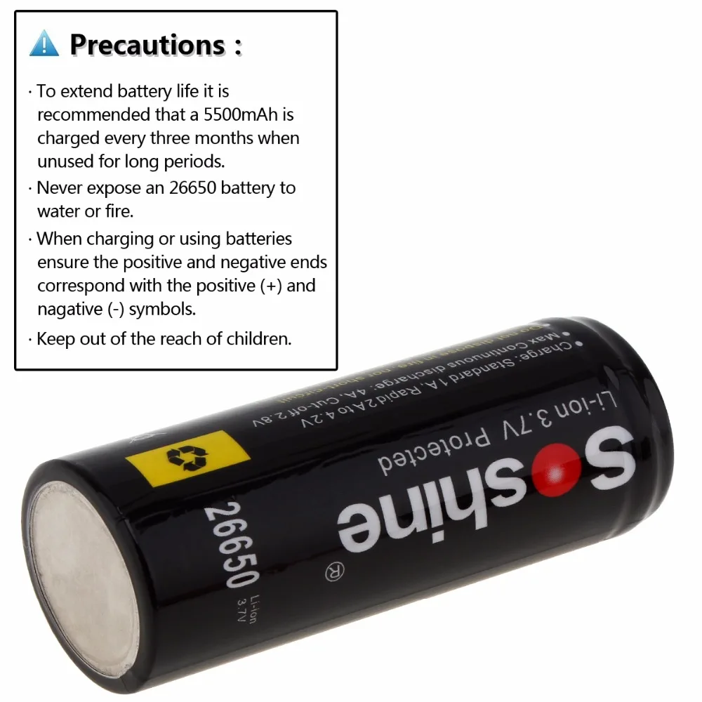 2 Pcs / Lot Soshine 26650 Battery 5500mAh 3.7V 26650 Protected Rechargeable Li-ion Batteries Cell PCB 26650 Battery