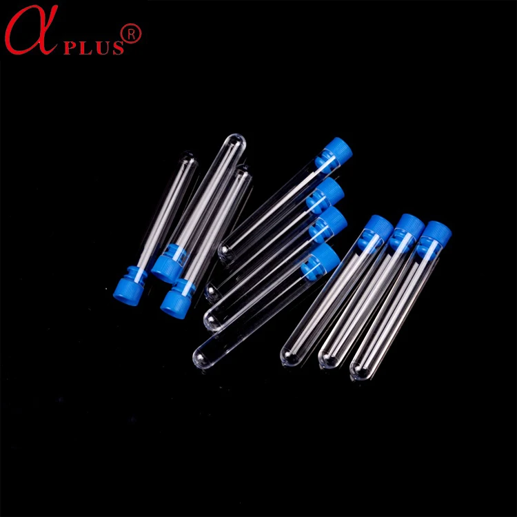 Lab clear plastic test tubes with screw caps
