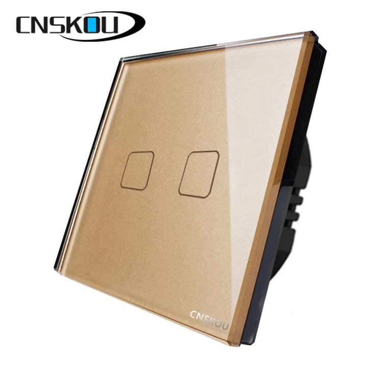 Cnskou 2gang 1way EU Standard Tempered Glass Panel Lcd Touch Screen Wall Light Switch India