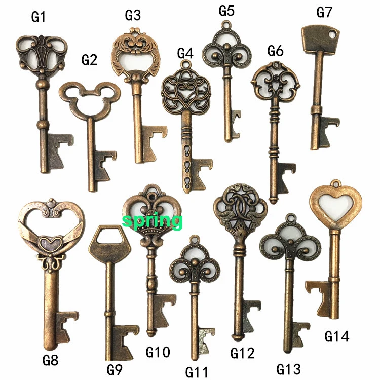 Manufacturer Custom Antique Bronze Keys Vintage Key shaped pendant DIY Pendant Bookmark Metal Charms Decorations