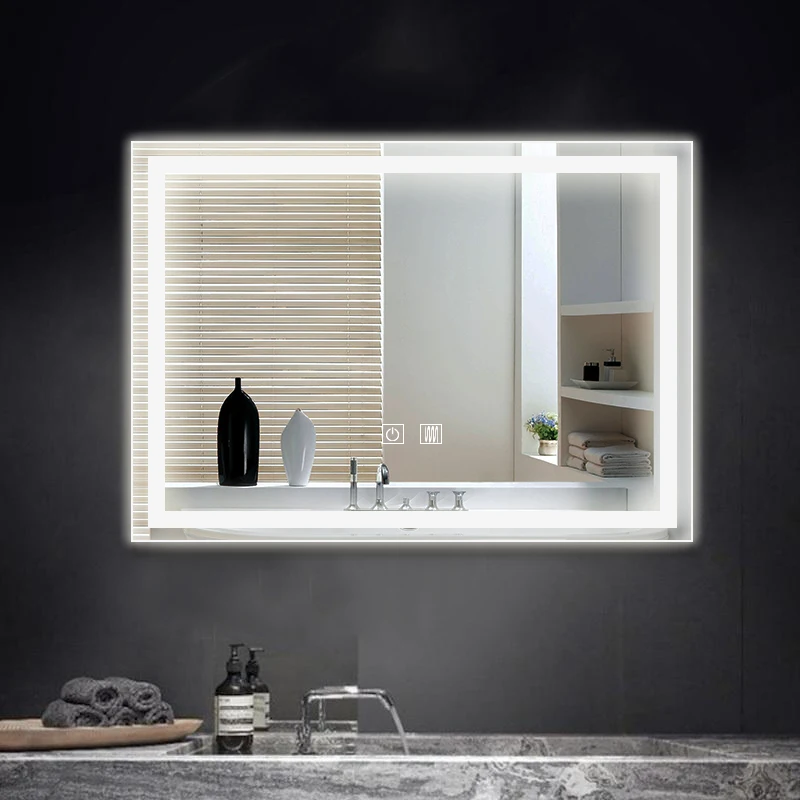 Vanity Touch Sensor Switch Backlit Frameless Digital Light Up Bathroom Mirror For Hotel