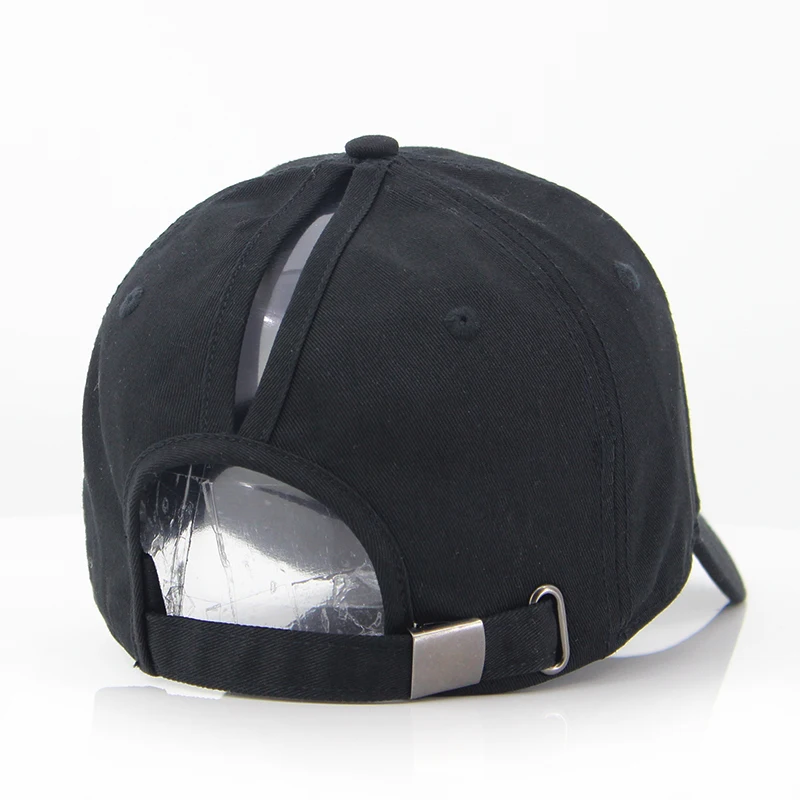 Custom lady 6 panels comfortable cotton fabric ponytail sports hats baseball caps with self fabric back strap and metal adjuster