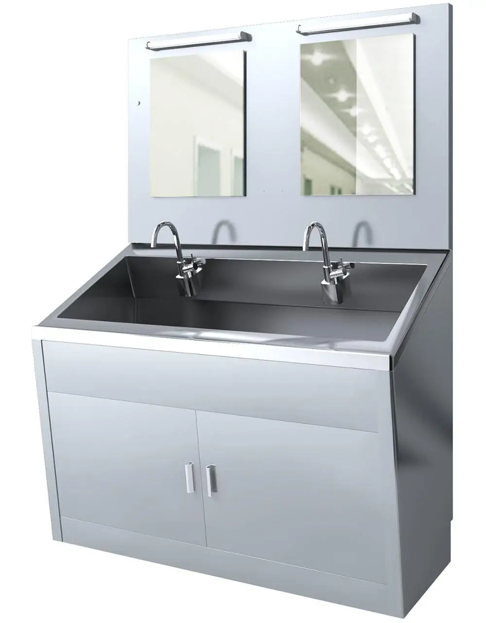 Two-person Station Stainless Steel Hospital Wash Sink with Cabinet