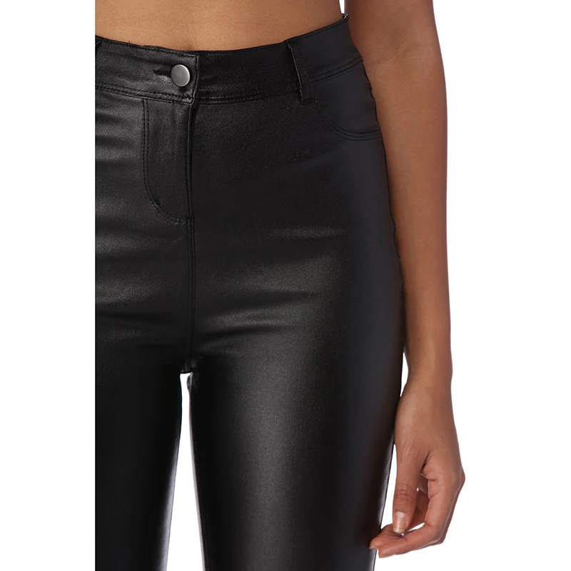 Женская одежда шагайте смело в стиле из PU искусственной кожи штаны с высокой посадкой талии пять ремень мягким верхом на строительство укороченные узкие низ брюки