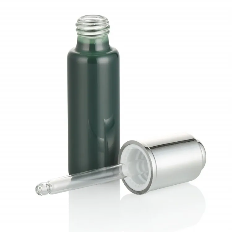 5ml 10ml 15ml  manufacturer  green  glass  cosmetic tubes packaging  essential oil glass bottle with press pump dropper