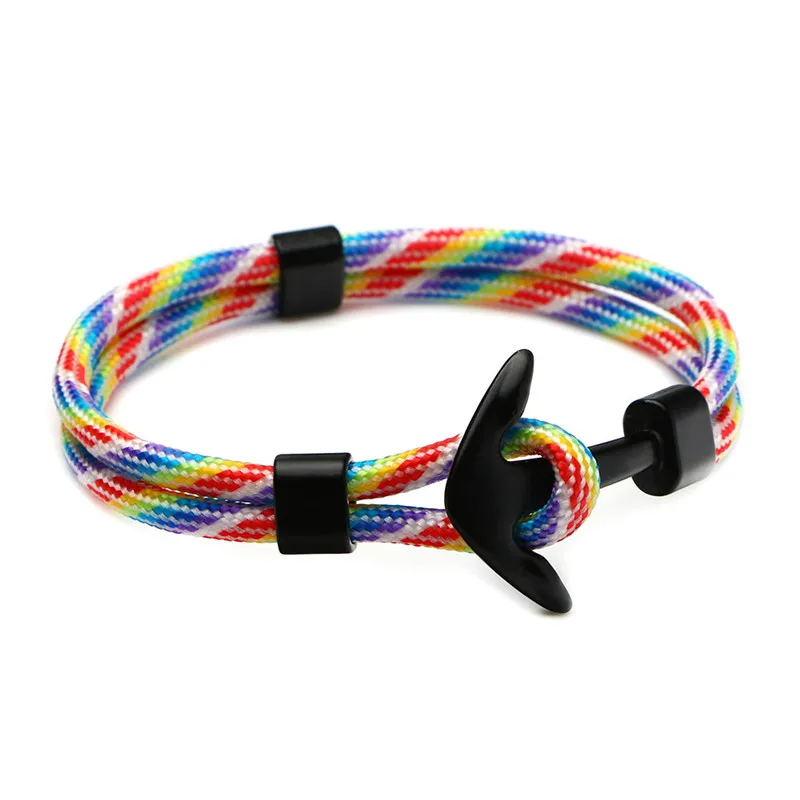 Handmade Braided Rope Bracelet Black Metal Anchor Woven Bracelet For Men and Women