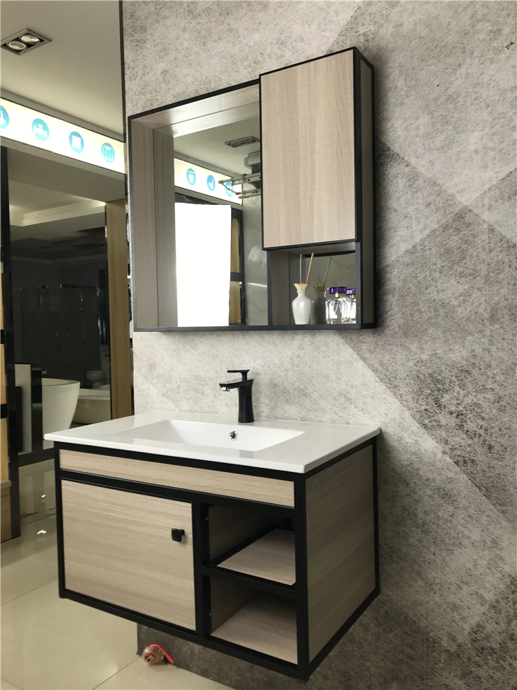 Low price wall mounted aluminum alloy bathroom furniture washroom vanity with mirror cabinet