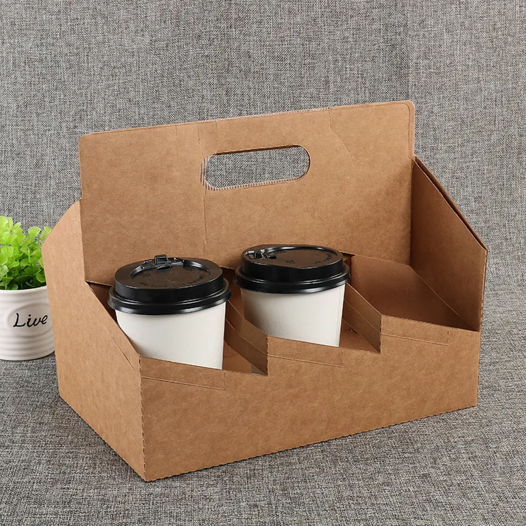 
Eco Friendly Disposable Kraft Paper Take Out Pack Coffee Cup Drink Carriers Paper Cup Holders 