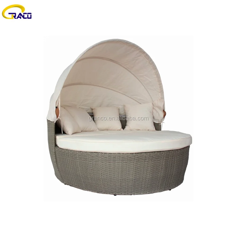 Outdoor garden furniture relax wicker round daybed with sun proof canopy