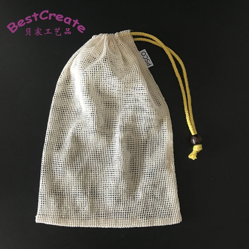 Eco friendly 20x30cm drawstring Natural Cotton Mesh carry Produce Bags