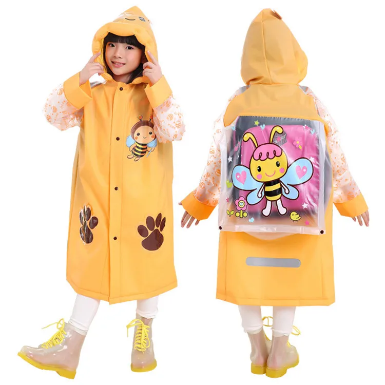 Hot selling cartoon eco-friendly outdoor walking safety rain coat raincoat children raincoat with a school bag
