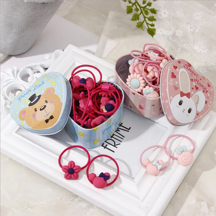 
20pcs/Box New Gift Box Packed Girls Cute Cartoon Hair Ties Elastic Hair Bands Rubber Bands Hair Accessories 
