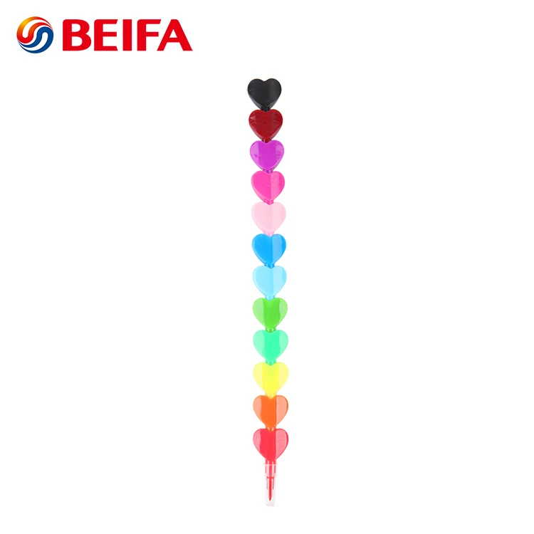 Beifa Brand CY0006 Funny Heart Shaped Tube Stackable Color Wax Crayon Pen