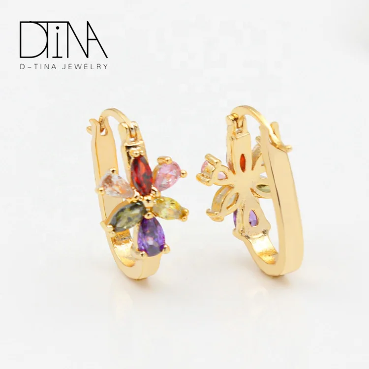 DTINA Gold Plated Cubic Zircon Flower Petals Clear Women Statement Drop Earring