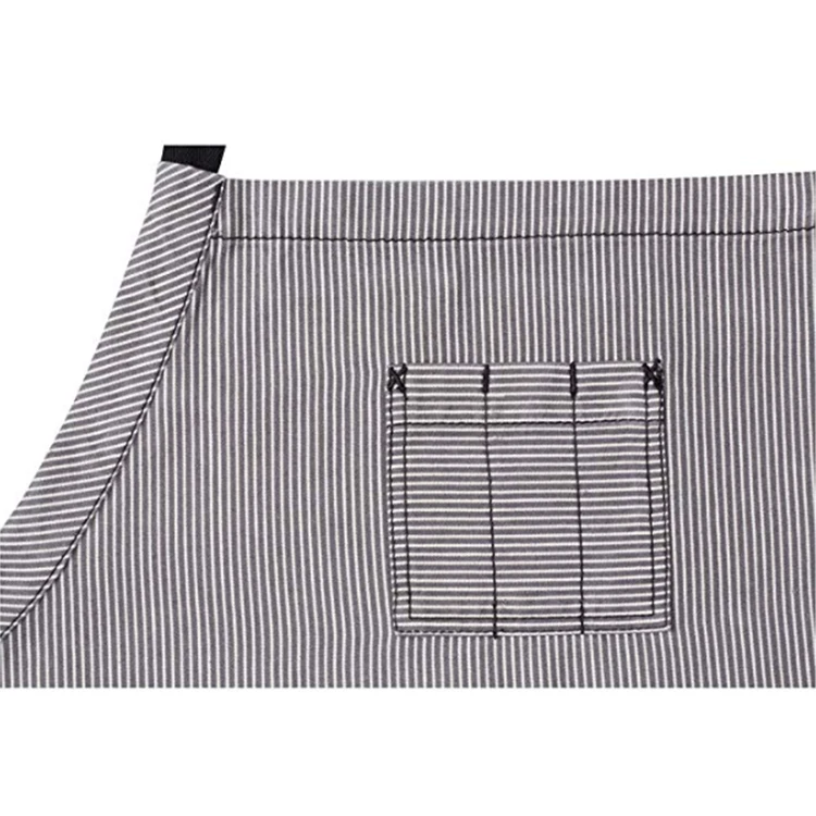 Striped Catering Pinafore Canvas Chef Bib Apron With Adjustable Straps For Kitchen