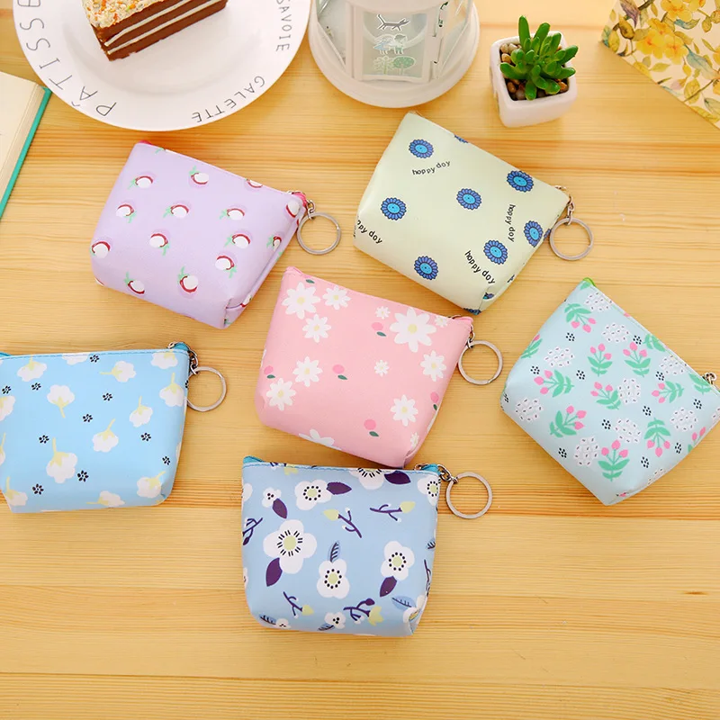 Custom Full Printing Mini PU Leather Coin Purse Keyrings Ziplock Storage Pouch Bag Cards Holder