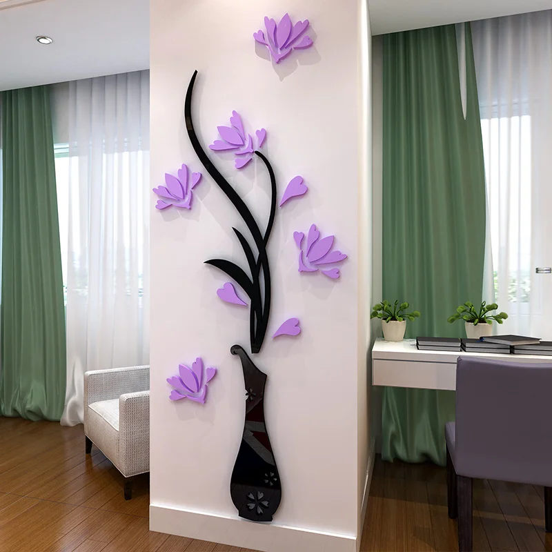 Acrylic 3D Plum Flower Vase Wall Stickers home decor creative wall decals living room Home Bedroom Decor DIY Wall sticker