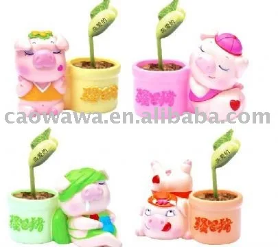 mini plant doll magic bean with pig shape ceramic pot