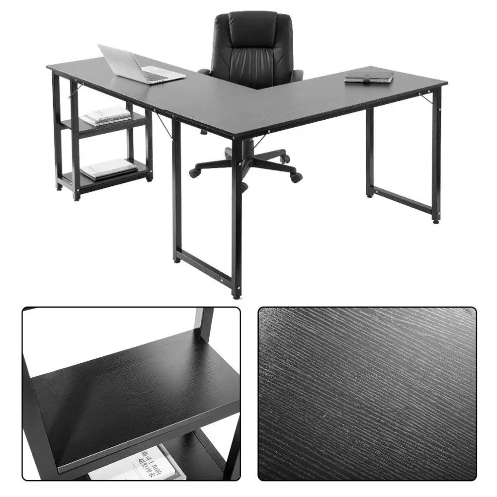 L-Shape Home Office Corner Computer Gaming Desk PC Laptop Table  with Shelves