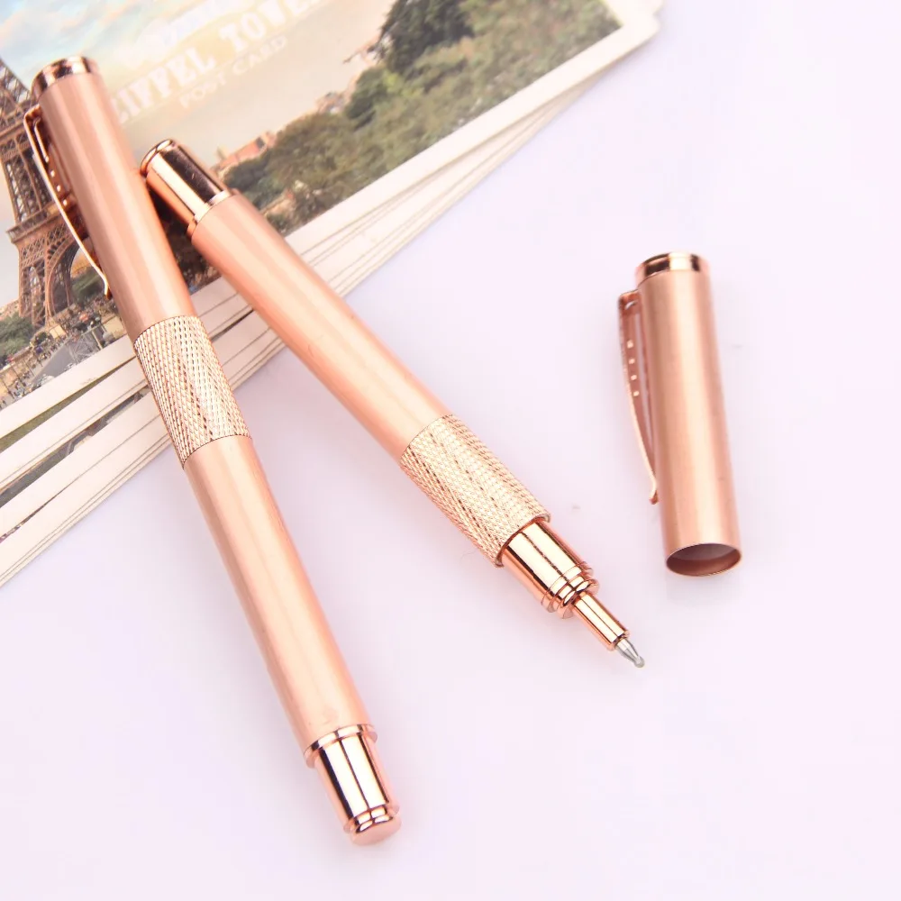 Customized logo metal pen promotional gold rose metal roller pen for wedding gift
