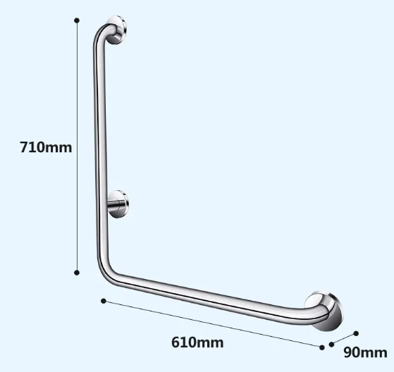 L shape SUS304 stainless steel disable handicap safety assist wall mounted bathroom grab bar