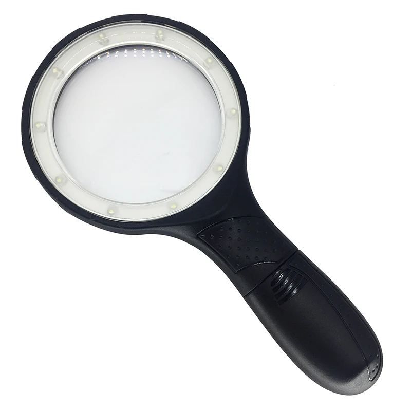 138 мм очень большой объектив Ручной Лупа, украшенное мозаикой из драгоценных камней, 12 led свет