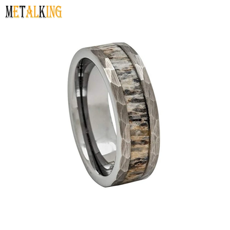 8 мм, твердый вольфрам, Свадебная лента с инкрустацией оленя, плоская, удобная посадка