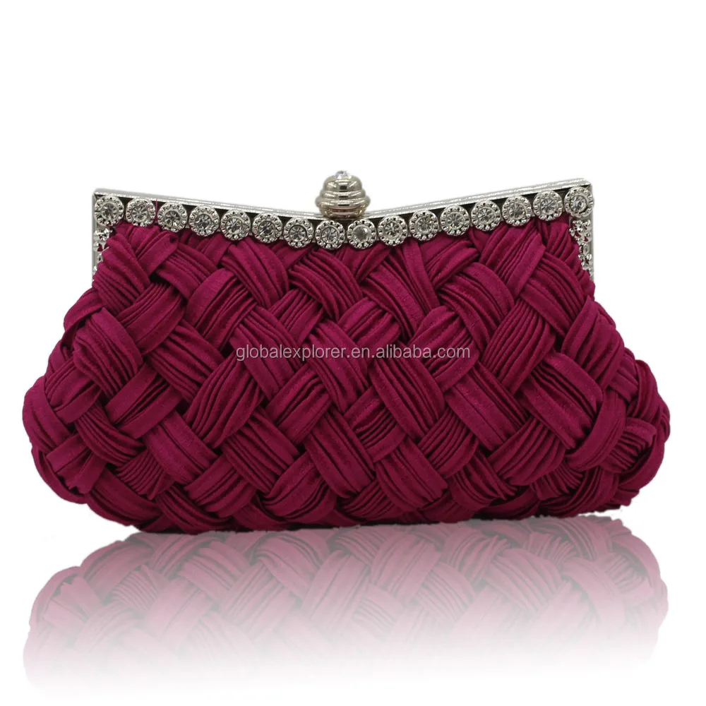 
classic satin pleated women evening clutch bag with metal frame 