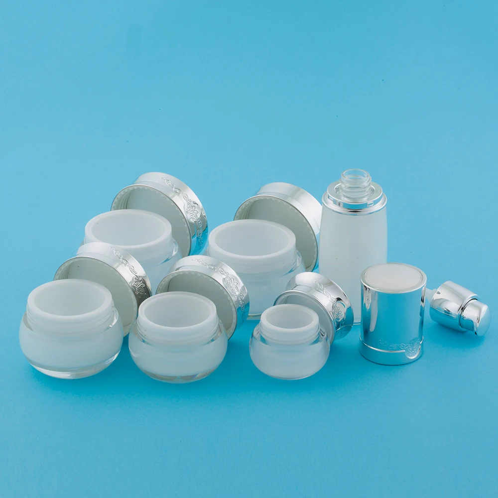 
Hengsheng factory supply 2019 model customize plastic acrylic cosmetic packaging cream jars and lotion spray bottles 