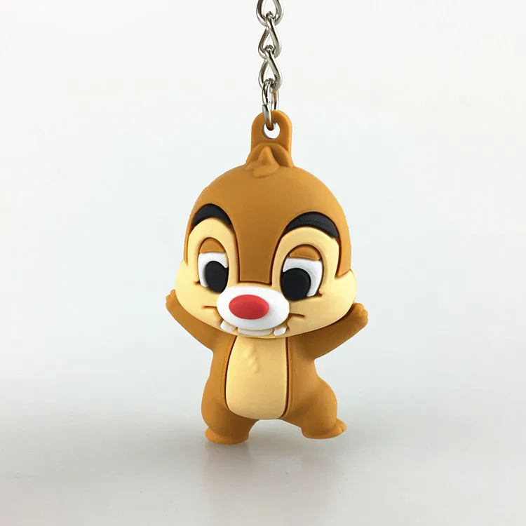 Soft PVC Lovely keychain for kids carton squirrel shape rubber 3D key holder