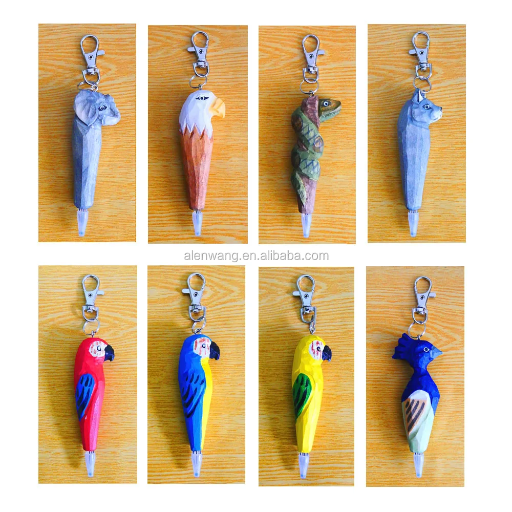 
Wholesale Key Chain Custom Logo 3D Cute Wooden Animal Shape Keychain for Promotion Gift ballpen 