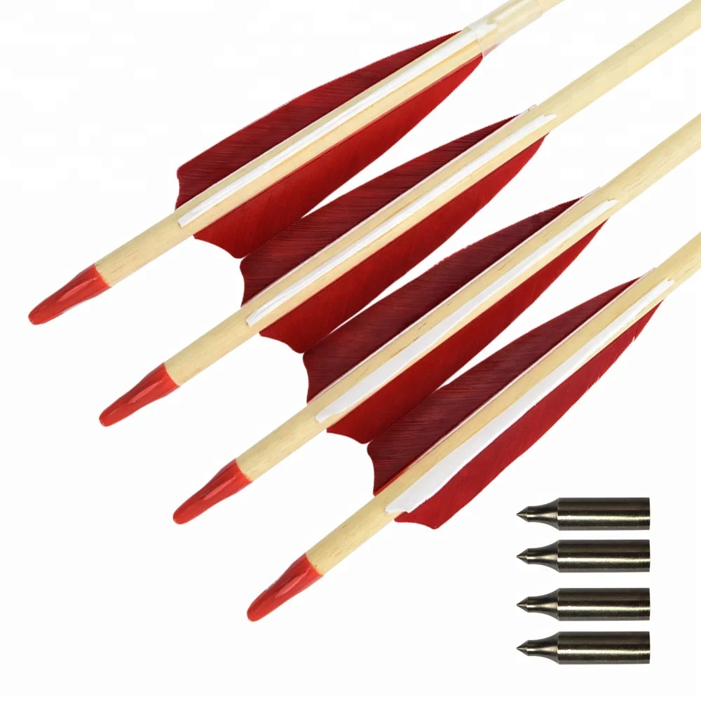 Archery Wood Arrows Recurve Traditional Bow Hunting Sports Glue-on Nock Turkey Feather Wooden Shafts Wood Arrows