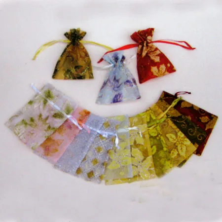 Gold Floral Organza Pouch