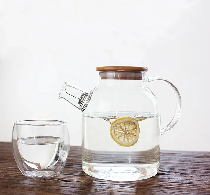 clear borosilicate glass heat resistant teapot by handmade with bamboo or stainless steel lid and infuser